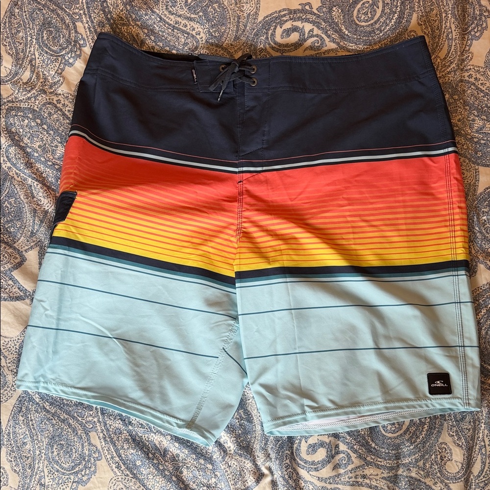 Quiksilver Men's Dark Blue and Striped Board Shorts
